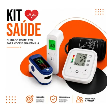 Kit Saúde 3 Em 1 Aparelho De Pressão Arterial Digital + Oxímetro De Dedo + Termômetro Infravermelho Testa Sem Contato Medidor Sinais Vitais Portátil Bpm Saturação Oxigênio Combo Hold On Branco