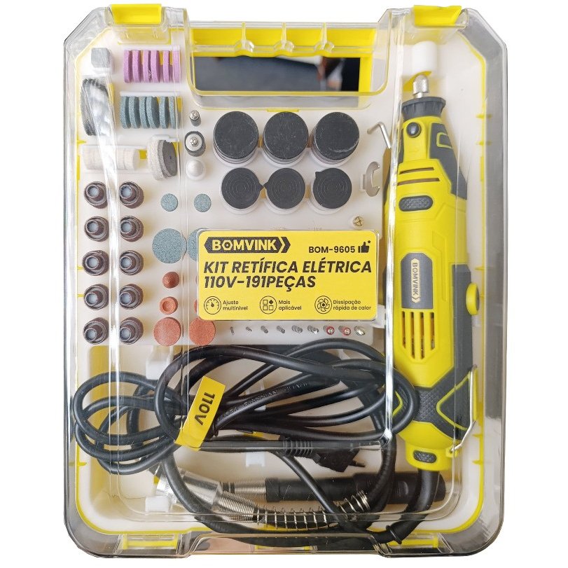 Kit Retífica Elétrica Micro Mini Retífica Multifunções Profissional 135w 44 ou 191 com Eixo flexível