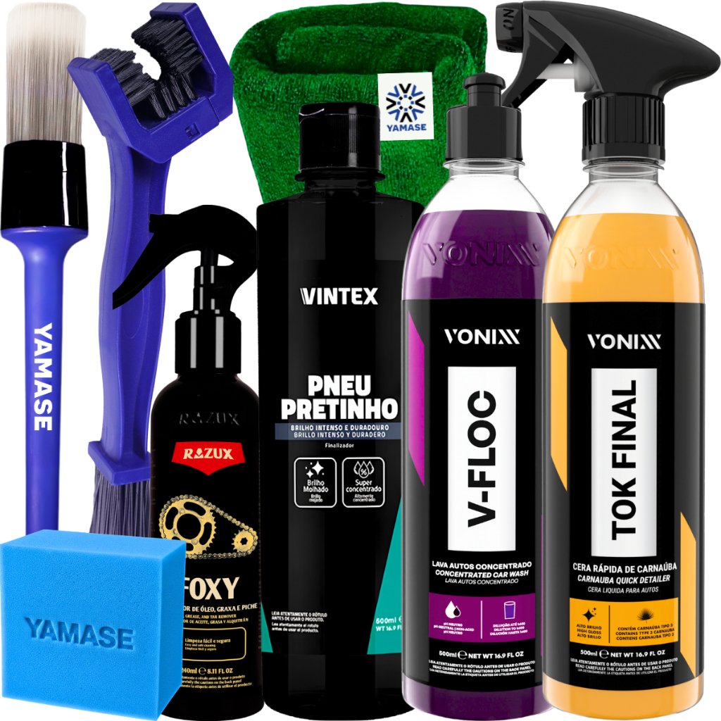 Kit  para Lavar Moto Pretinho Foxy  V-Floc  Tok Final Limpa Corrente
